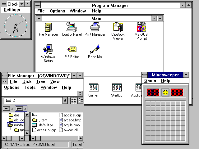 棧式窗口管理器的例子，Windows 3.11 的桌面